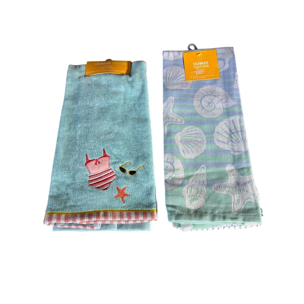 Celebrate Together Summer Beach Kitchen & Hand Towels - Coastal GIFT NEW